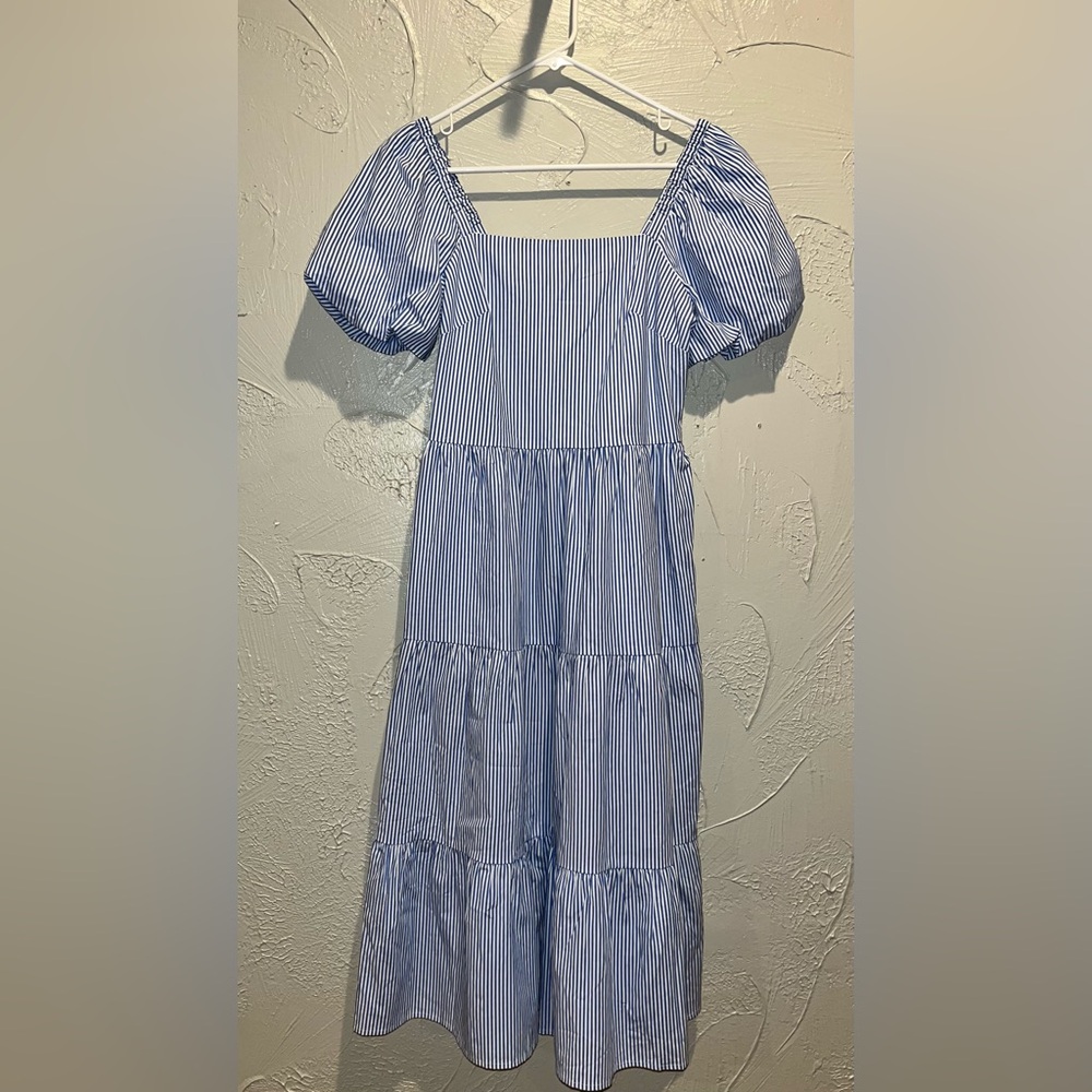 J. Crew Women’s Blue Striped Puff Sleeve Dress